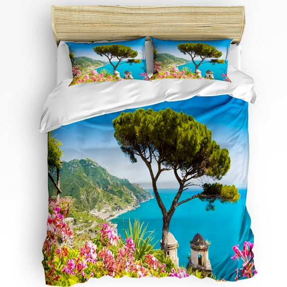 Italy Garden Sea Amalfi Coast Bedding Set Duvet Cover Pillowcase Kids Adult Quilt Cover Double Bed