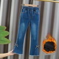 thumbnail image 6 of KYAIGUO Kids Toddler Girls Winter Jeans Skinny Thick Warm Denim Pants Kids Girls Elastic Waistband Flared Bell-Bottom Pants,Sizes 3-13Y, 6 of 7