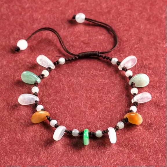 HOOUN Natural Grade A Jade Jadeite Water Drop String Cord Rope Braided Bracelet