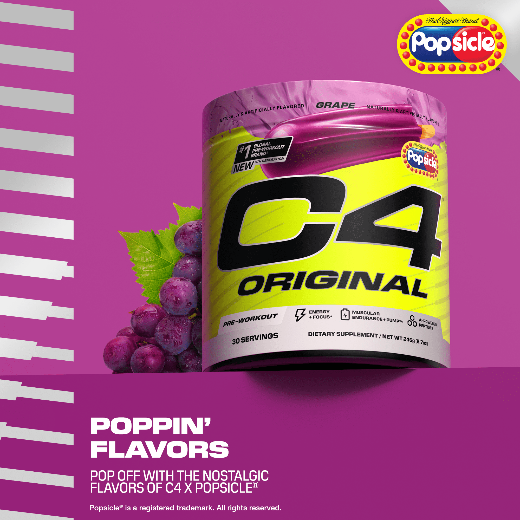C4 Original Pre-Workout Powder, Grape Popsicle Flavor, 30 Servings