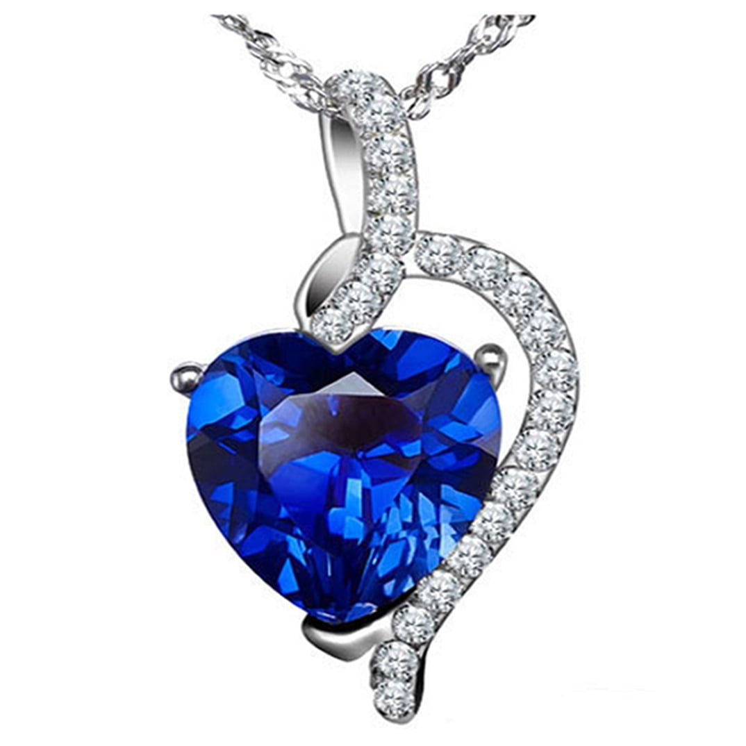 Devuggo 4.10 Carat TCW Heart Shaped Gemstone Created Blue Sapphire 925 Sterling Silver Necklace Pendant with free... by