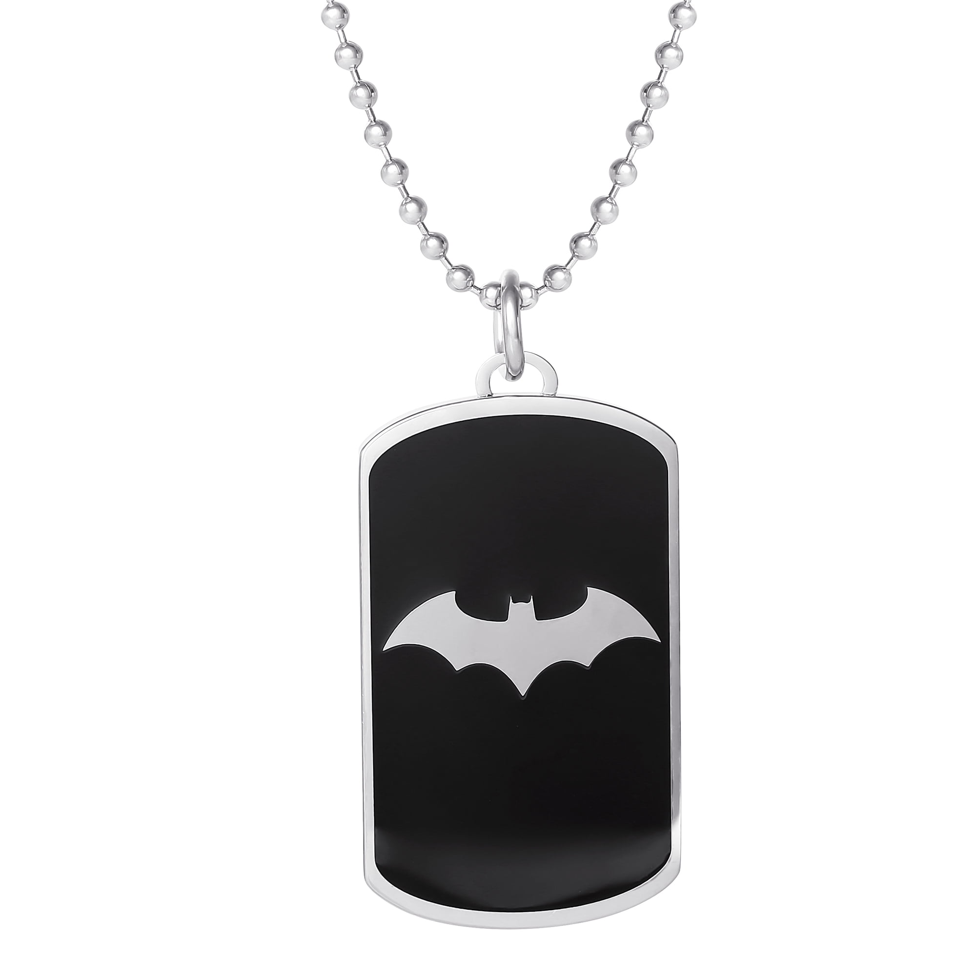 DC Comics Boy's Batman Logo Stainless Steel Dog Tag Pendant Necklace, 22