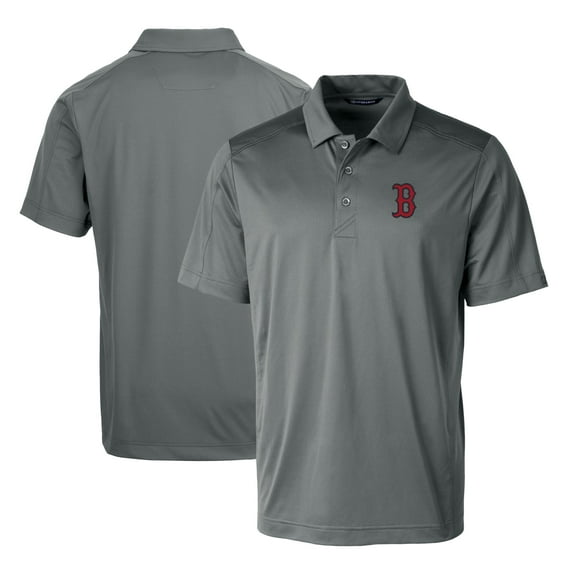 Men's Cutter & Buck Steel Boston Red Sox Prospect Textured Stretch Polo