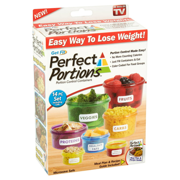 Perfect Portions 14 Pc Labelled Color Coded Diet Portion Control Containers  -NEW