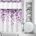 thumbnail image 4 of No Hook Shower Curtain, Purple Eucalyptus Waterproof Fabric Shower Curtains for Bathroom, Spring Botanical Plant Aesthetic Long Bathroom Curtain with Mesh Top Window for Home Hotel Bathtub 72"x84", 4 of 9