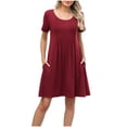 thumbnail image 2 of Sentmoon A Line Dresses for Women Business Short Sleeve Crew Neck Women Dress Solid Color Breathable Loose Fit Plus Size Dress with Pockets Vacation for Running and Training, 2 of 9