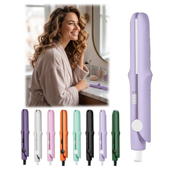 2 in 1 Mini Curling Iron, Travel Curling Iron for Short Hair, Small Curling Wand (Light Purple)