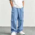 thumbnail image 4 of Teen Boys Cargo Pants Relaxed Fit Lightweight Casual Trousers with Multi Flap Pockets Elastic Waist Baggy Tactical Pants for Hiking Work Outdoor Streetwear Straight Leg, 4 of 9