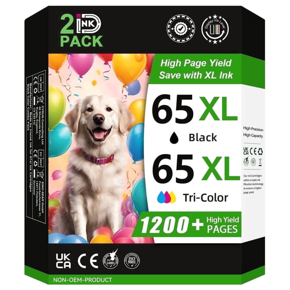 65XL Ink Cartridges Compatible for HP65 Ink for Deskjet 2655 3755 Envy 5055 5000 Printer ( 2 Pack)