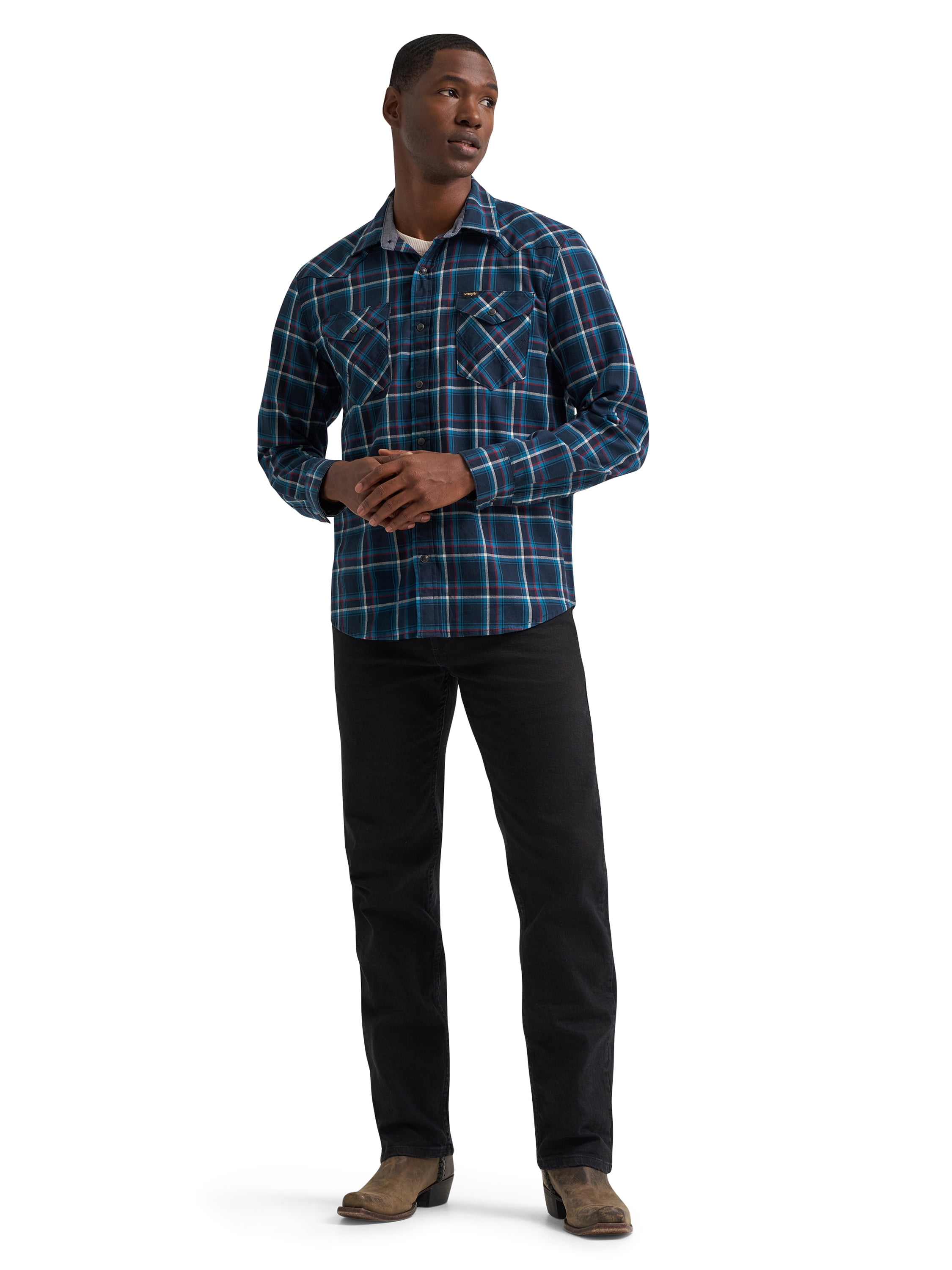 Wrangler® Men's and Big Men's Regular Fit Long Sleeve Fashion Twill Plaid Shirt, Sizes S-2XL