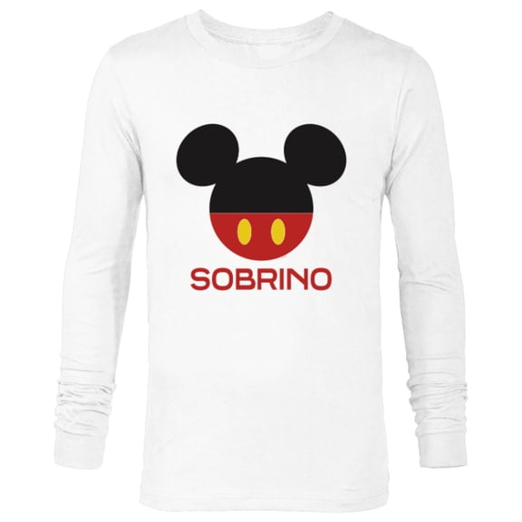 Disney Mickey Mouse Red Shorts Icon Sobrino Familia Spanish- Long Sleeve T-Shirt for Men - Customized-White