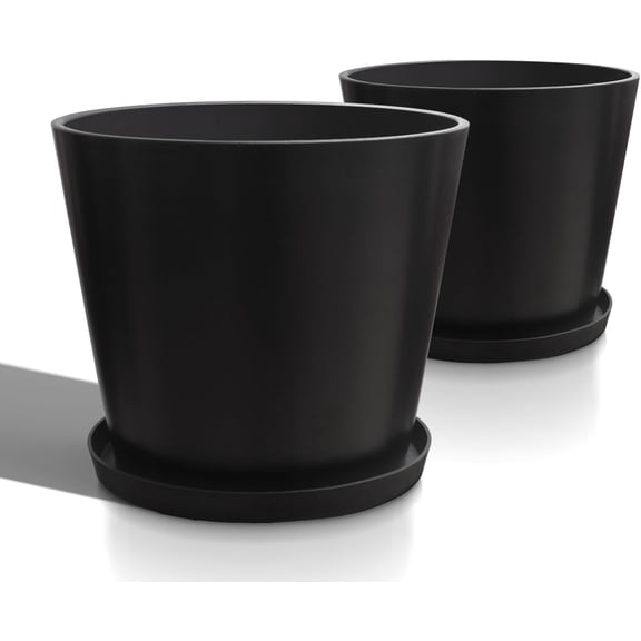 Wide Planters for Outdoor Plants, Extra Large Indoor Flower Pots for Garden, Front Porch, Patio - Round Resin Planter Set of 2 (Black, 20" D x 16" H)