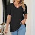 thumbnail image 3 of Mittory Eyelet Tops for Women Trendy Ruffle Trim Puff Short Sleeve Summer T Shirts V Neck Tunic Blouses, 3 of 8