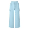 thumbnail image 6 of CHGBMOK Women's Pants High Waist Drawstring Wide Leg Pants Loose Casual Trousers with Side Pockets Solid Daily Versatile, 6 of 6