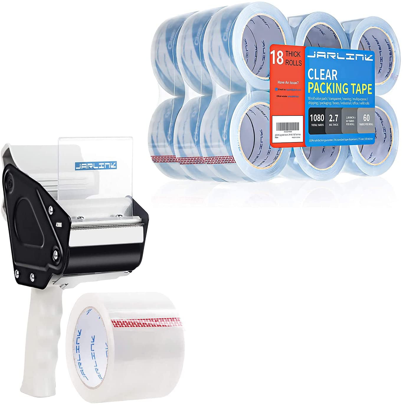 JARLINK 2 Dispenser Guns with 2 Rolls Tape Bundle with Clear Packing Tape for Shipping Packaging Moving Sealing 18 Rolls 