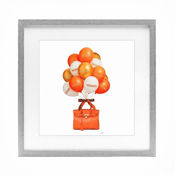 Stupell Industries Orange Handbag & Balloons Gray Framed Print Under Glass, design by Amanda Greenwood