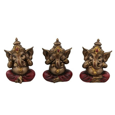 3 Piece Set - Ganesha Hear See Speak No Evil Figurines - Lord Idol Statue
