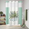 thumbnail image 6 of No Hook Shower Curtain with Built-in Rings - Botanical&nbsp;floral Washable Waterproof Fabric Bathroom Curtains for Hotel,Rentals, 72X 96 Inch Extra Long , Retro Watercolor Eucalyptus Leaves Green, 6 of 9