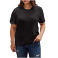 thumbnail image 1 of Tops de Color Sólido para las Mujeres, Manga Corta Cuello Redondo Suéter Blusa de Moda para el Hogar Y el Uso Diario, 1 of 9