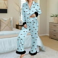 thumbnail image 2 of Womens Satin Pajama Set Valentines Day Pajamas Long Sleeve Bow Print Feather Trim Button down Loungewear Cute Pajamas for Women Set, 2 of 5