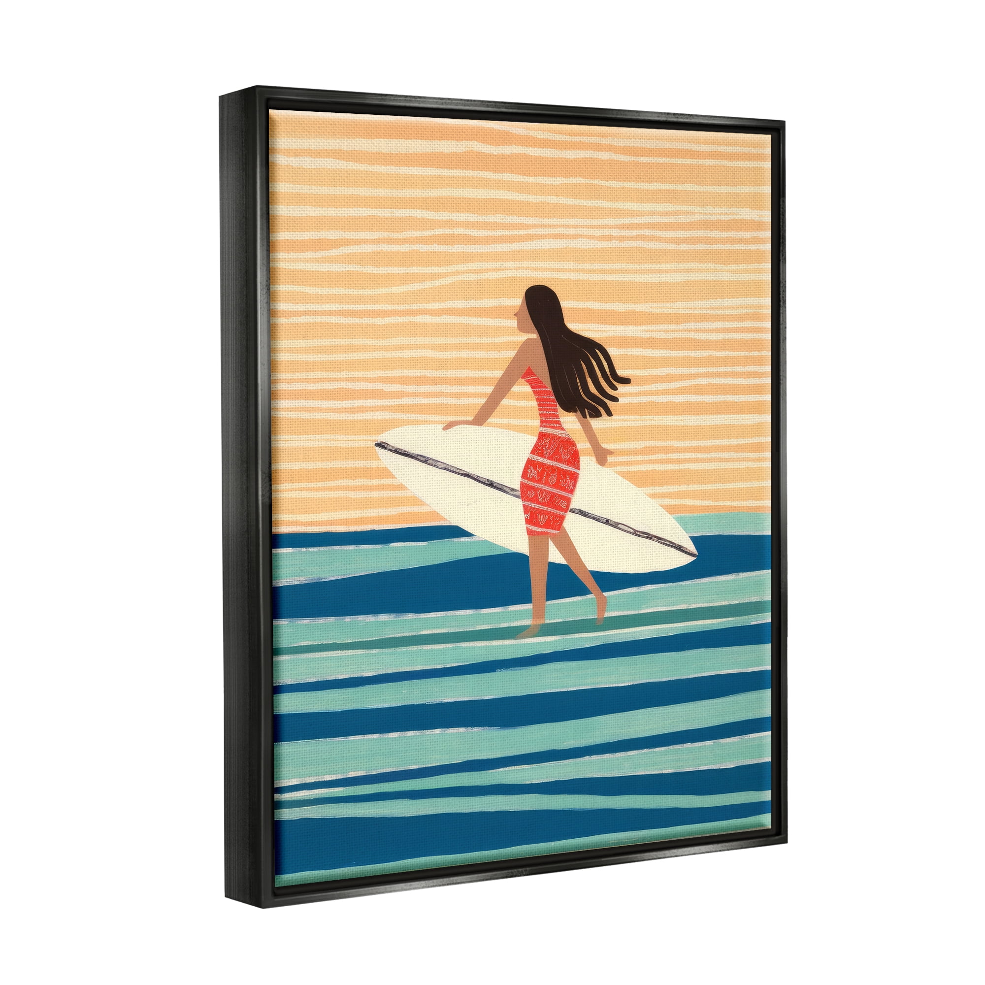 Stupell Industries Abstract Surfer Girl Abstract Painting Black Floater Framed Canvas Art Print Wall Art, 17 x 21