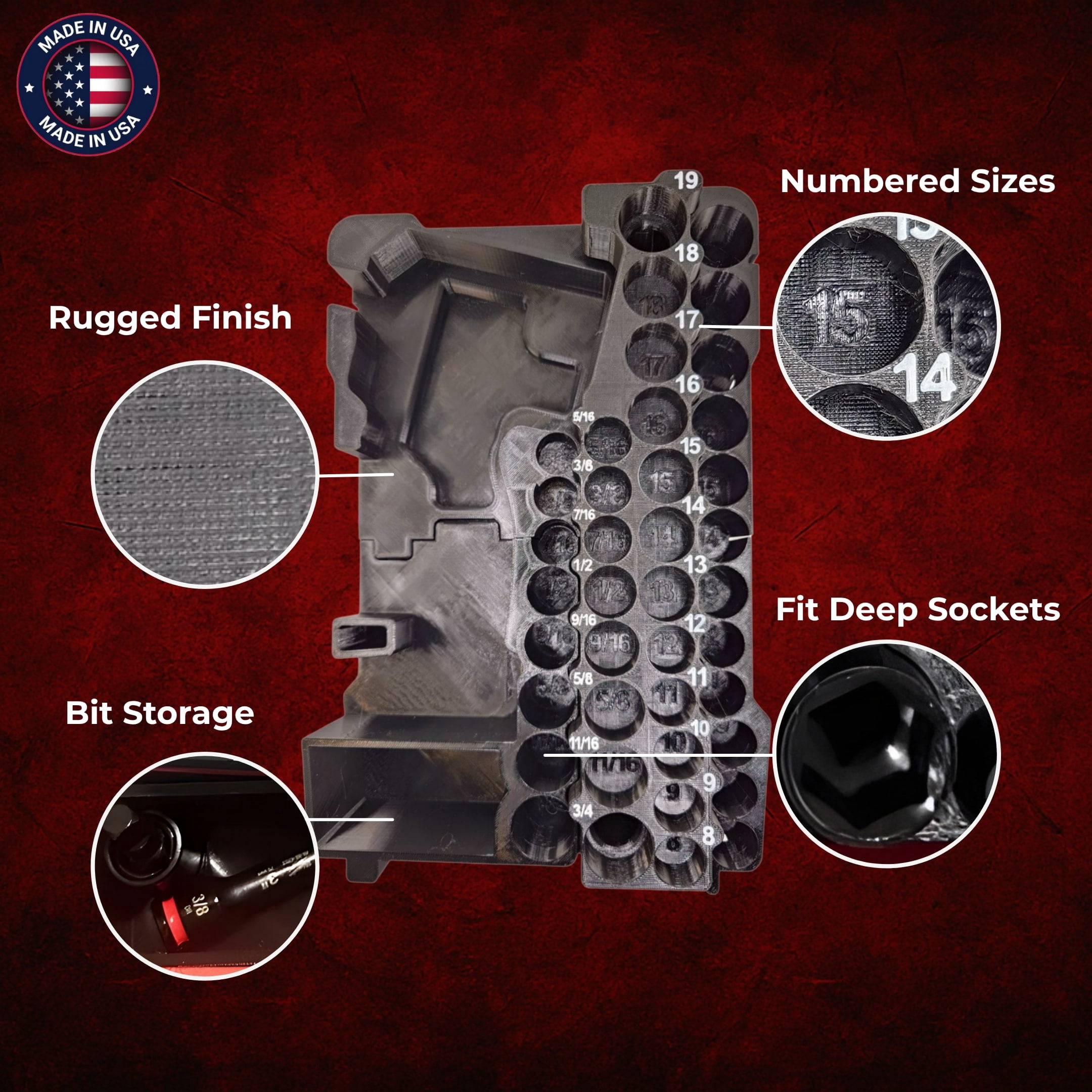 M12 3/8" Stubby Impact Driver Holder – Compatible with Milwaukee Packout System, Socket Holder Accessory Tray Insert For Packout