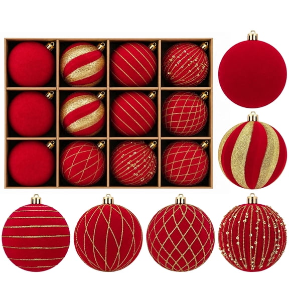 Leyaron Velvet Christmas Balls, 12 Pcs 3.15" Flocked Christmas Tree Decoration Ornaments Set for Xmas Tree Wreath Garland Holiday Party Home Decor