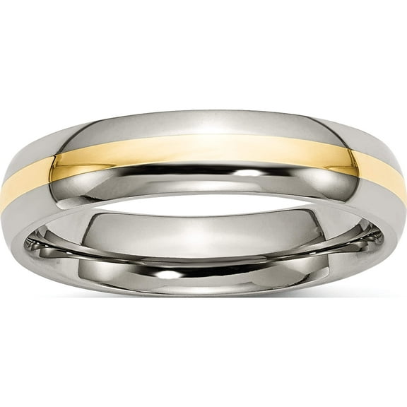 Titanium/14K Titanium Polished With 14K Yellow Inlay 5mm Band (Size 6) Made In China tb221-6