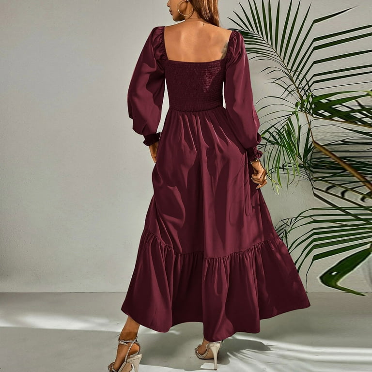 square neck holiday dress Hellymoon Women Dark Green Mermaid Long Velvet Holiday Party Dress with Sleeves Square Neck Formal Dress
