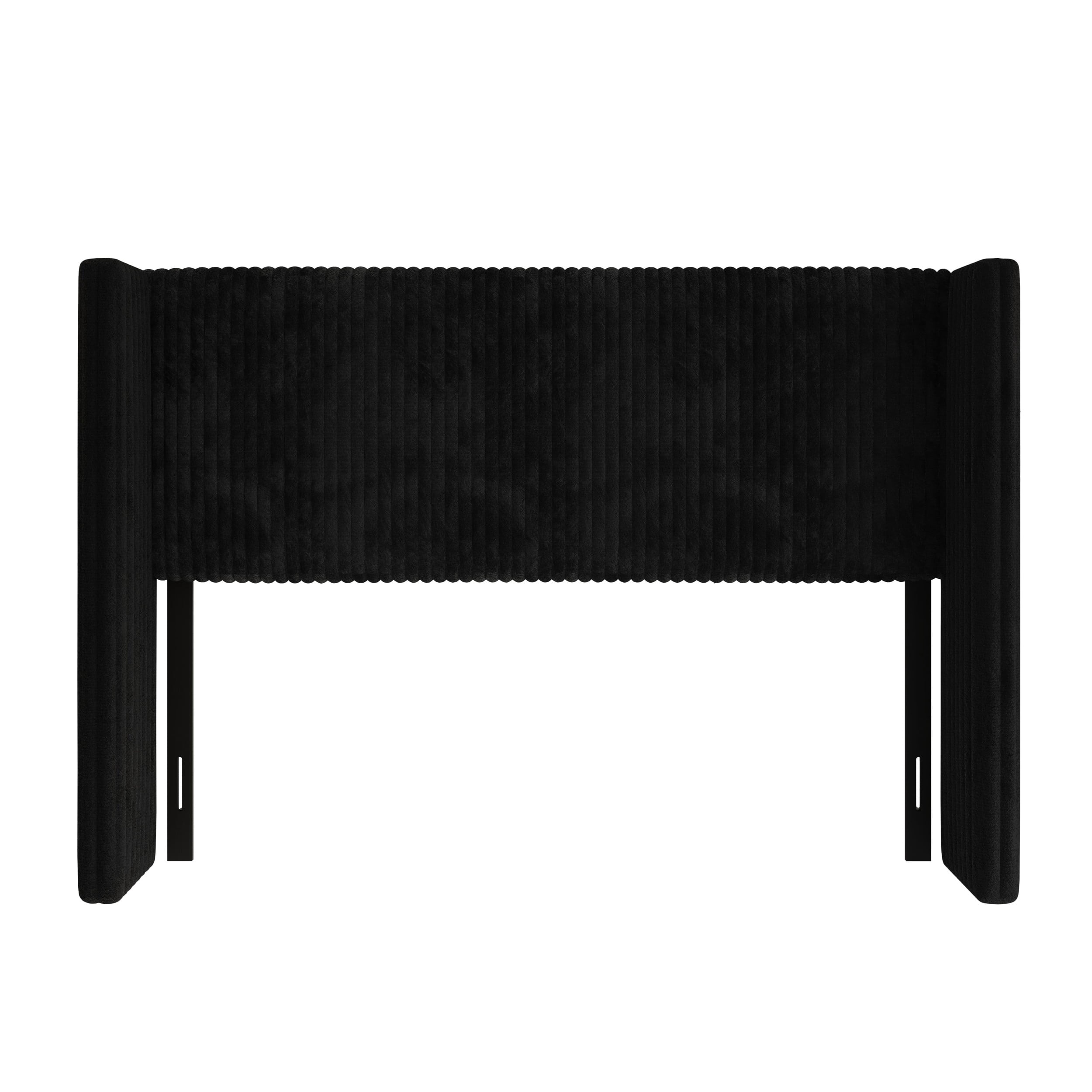 Home Design Lenox Twin Upholstered Wingback Headboard, Soft Corduroy, Black, Easy to Assemble