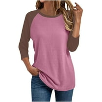 Womens Baseball Tee 3/4 Sleeve Fashion Crewneck Tops Color Block Blouse Casual Raglan Shirt