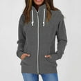 thumbnail image 2 of Pgeraug Womens Tops Long Sleeve Warm Hoodless Stcollar Solid Color Zip Jacket Winter Coats for Women Dark Gray L, 2 of 5