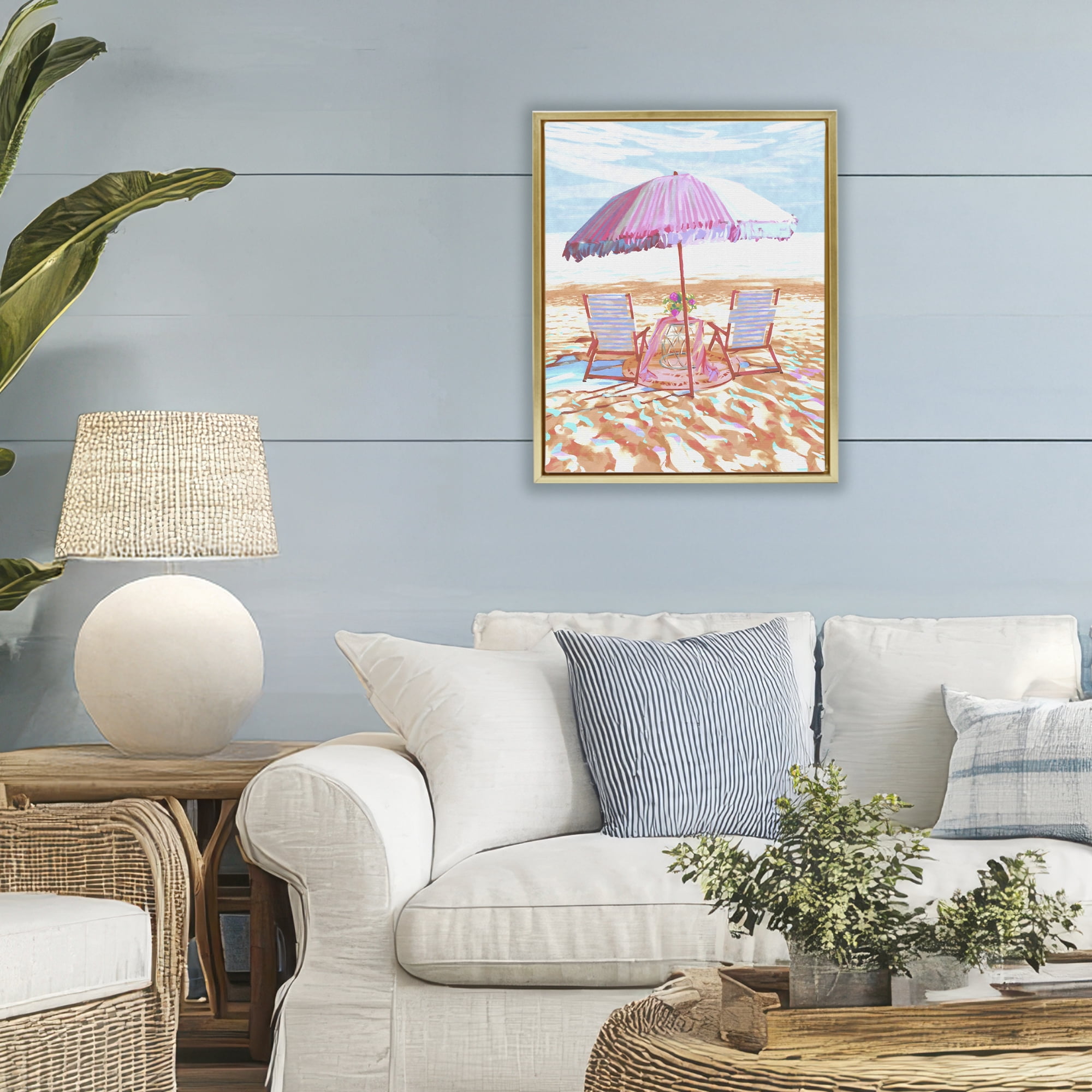 Stupell Industries Seaside Summer Picnic For Two Gold Framed Floater Canvas Wall Art, design by Ziwei Li