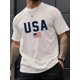 thumbnail image 1 of Men's Casual Crew Neck T-Shirt with USA Flag Print, 100% Polyester Knit Fabric, Regular Fit Short Sleeve Tee, 1 of 4
