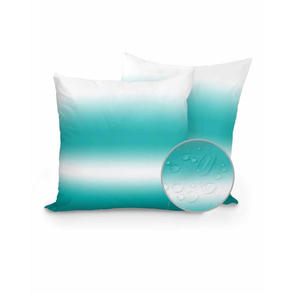 Outdoor Pillows Waterproof, Ombre Turquoise Throw Pillows with Inserts Included, Modern Abstract Art Gradient Indoor Outdoor Decorative Lumbar Pillow for Bed/Couch/Patio 16"x16", 2Pcs
