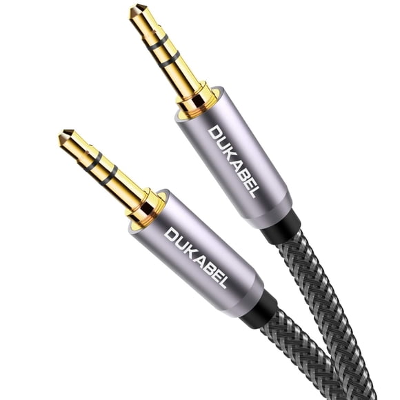 Cable De Audio Dukabel Top Series De 8 Pies (2,4 Metros) - Cable Auxiliar Blindado Cable Auxiliar Estéreo Macho A Macho De 3,5 Mm / Trenzado De Nailon Cristal / Chapado En Oro De 24 Quilates / Conduct