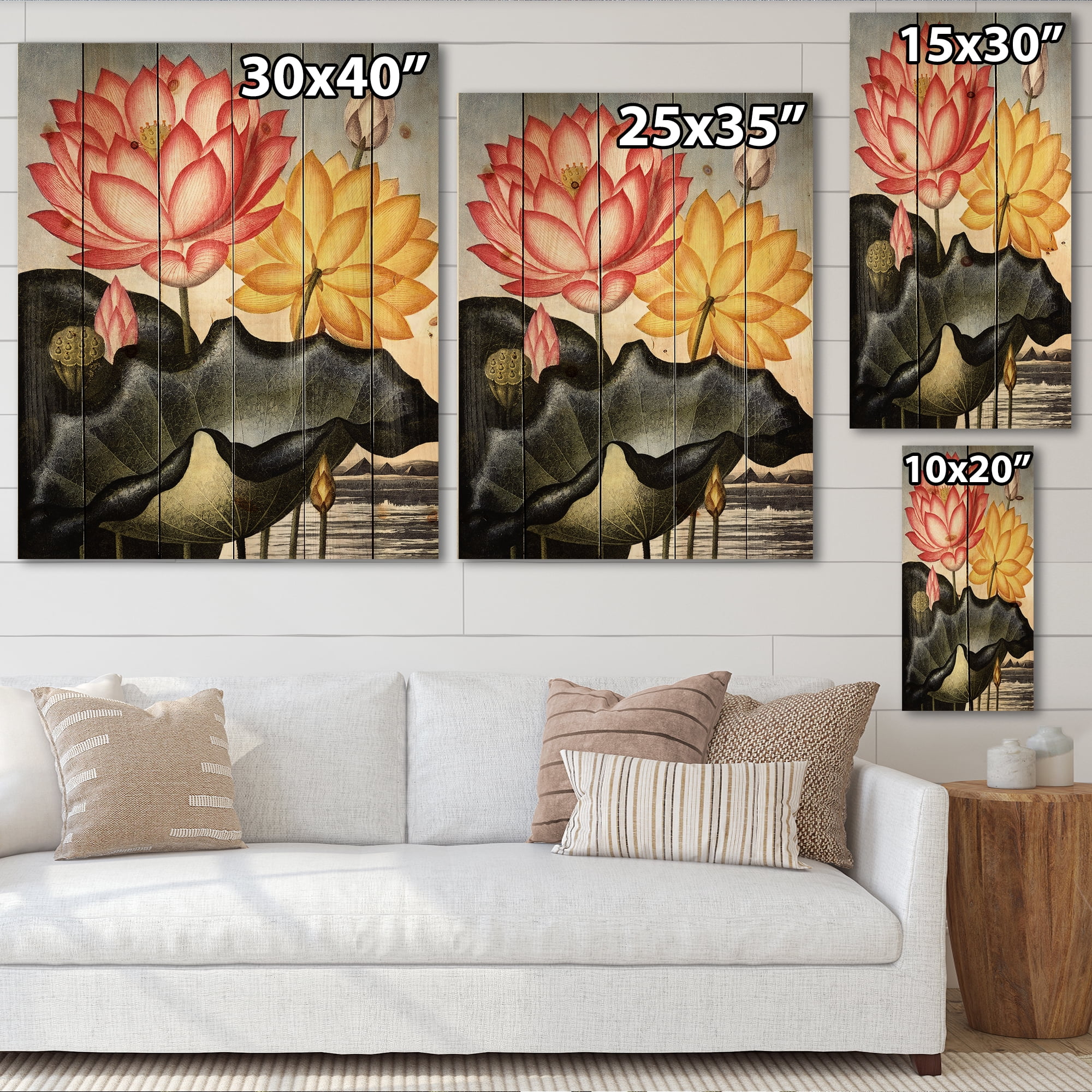 Designart 'Ancient Flowers II' Traditional Print on Natural Pine Wood