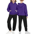 thumbnail image 4 of Sweatsuits Boys Girls 2 Piece Jogging Outfits Sportswear Long Sleeve Hoodie and Jogger Pant Sets Kids 2-14 Years (7 Years, Purple), 4 of 5