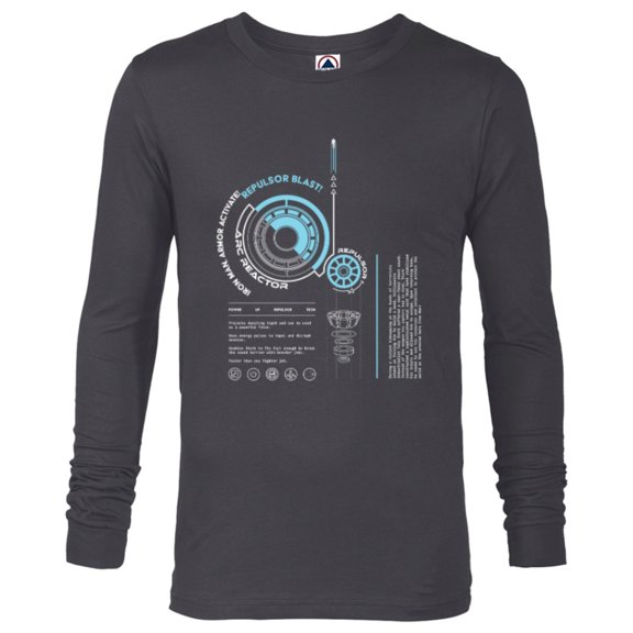 Marvel Avengers Iron Man Armor ARC Reactor Data Readout - Long Sleeve T-Shirt for Men - Customized-Charcoal Heather