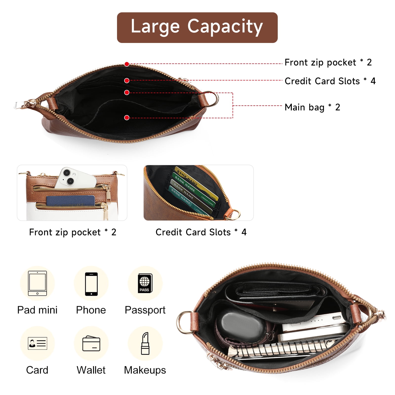 SENDEFN Crossbody Bags for Women Soft Leather Shoulder Bag, Spacious Cross Body Bag Women with Adjustable Straps