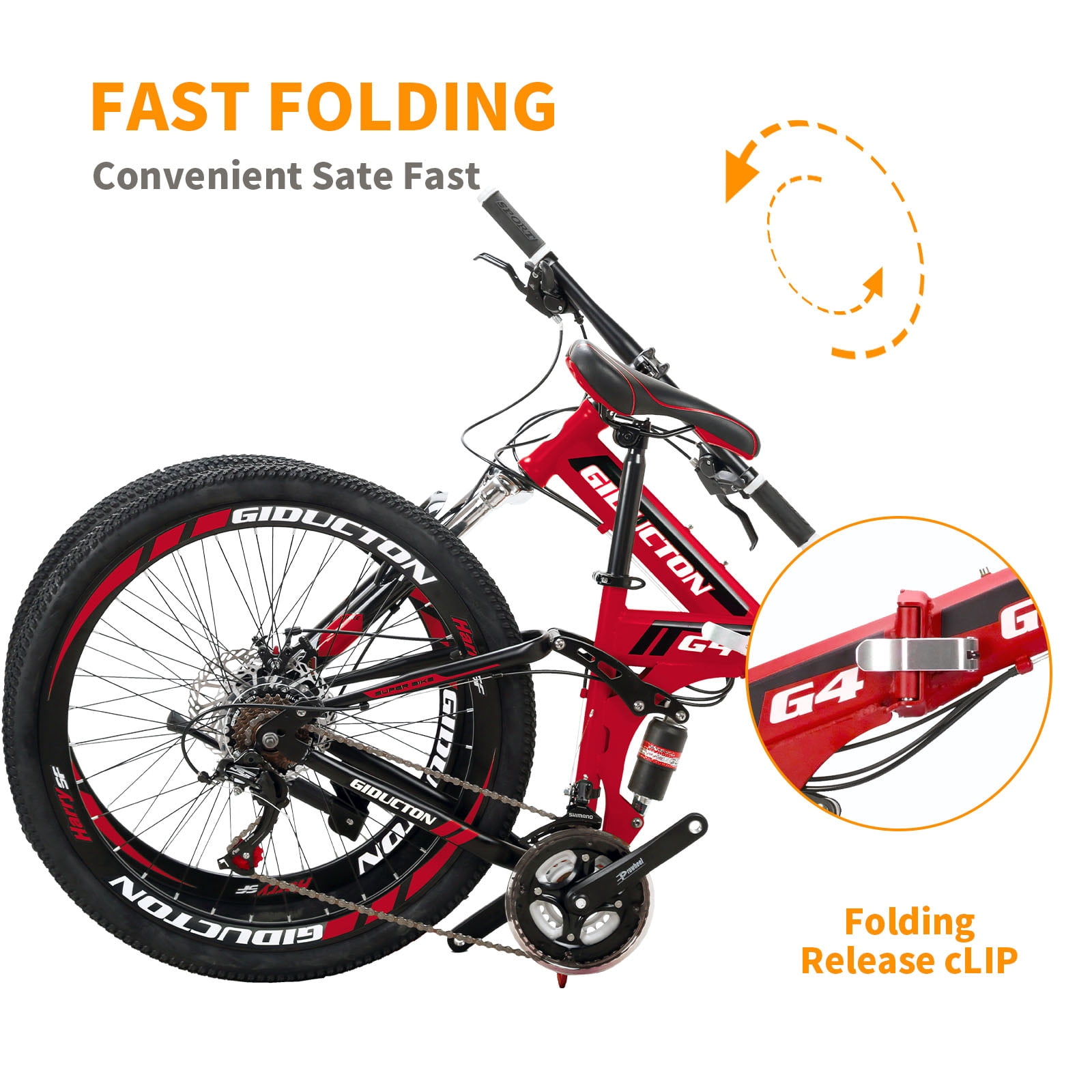 26”Full Suspension Folding Mountain Bike 21 Speed 17" Foldable Frame Bicycle Men or Women MTB for Afult Red