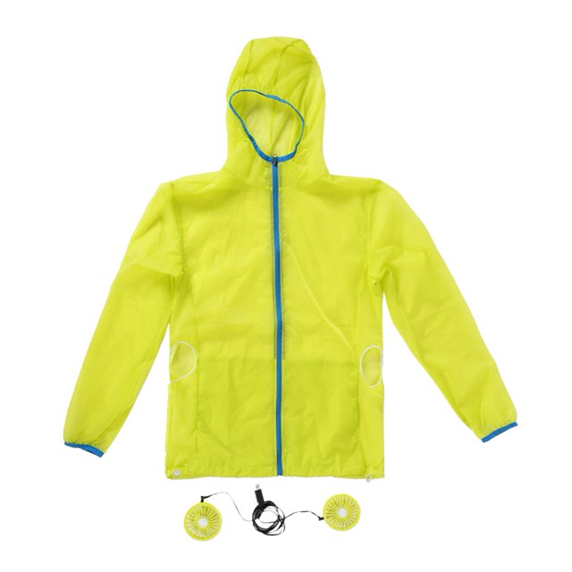 Ventilador de refrigeración de verano, camisa de protección solar contra viento fuerte, secado rápido, 7,4 V (amarillo XXL)
