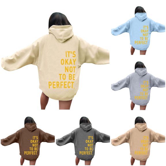 Tanghaowl Sweatshirts for Women Loose Fit Letter Print Hoodies Long Sleeved Hoodie and Cozy Warm Lining Blue M