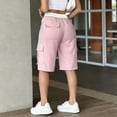 thumbnail image 5 of Bermuda Shorts for Women Cargo Shorts Knee Length Elastic Waist Long Shorts for Summer Casual with Pockets Pink S, 5 of 6