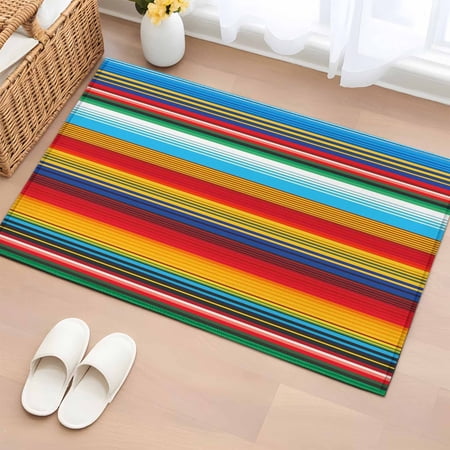 2x3 Ft Entryway Area Rug, Mexican Stripes Kitchen Rug Runner Washable Floor Mat, Ethnic Horizontal Lines Tribal Geometric Art Non Slip Indoor Door Mat Throw Carpet for Bathroom Living Room Bedroom