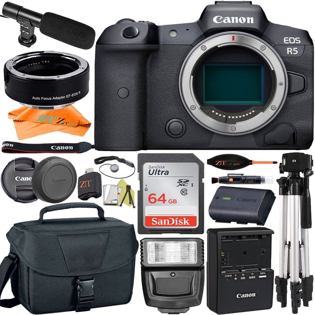 Canon EOS R5 Mirrorless Digital Camera (Body Only) with + 64GB + Case + ZeeTech Accessory Bundle