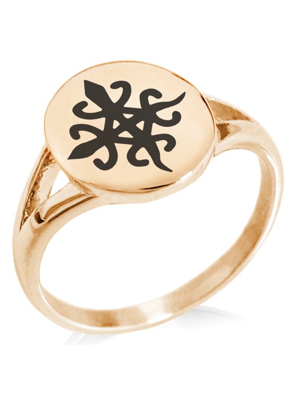Stainless Steel Aztec Unity Rune Minimalist Oval Top Polished Statement Signet Ring