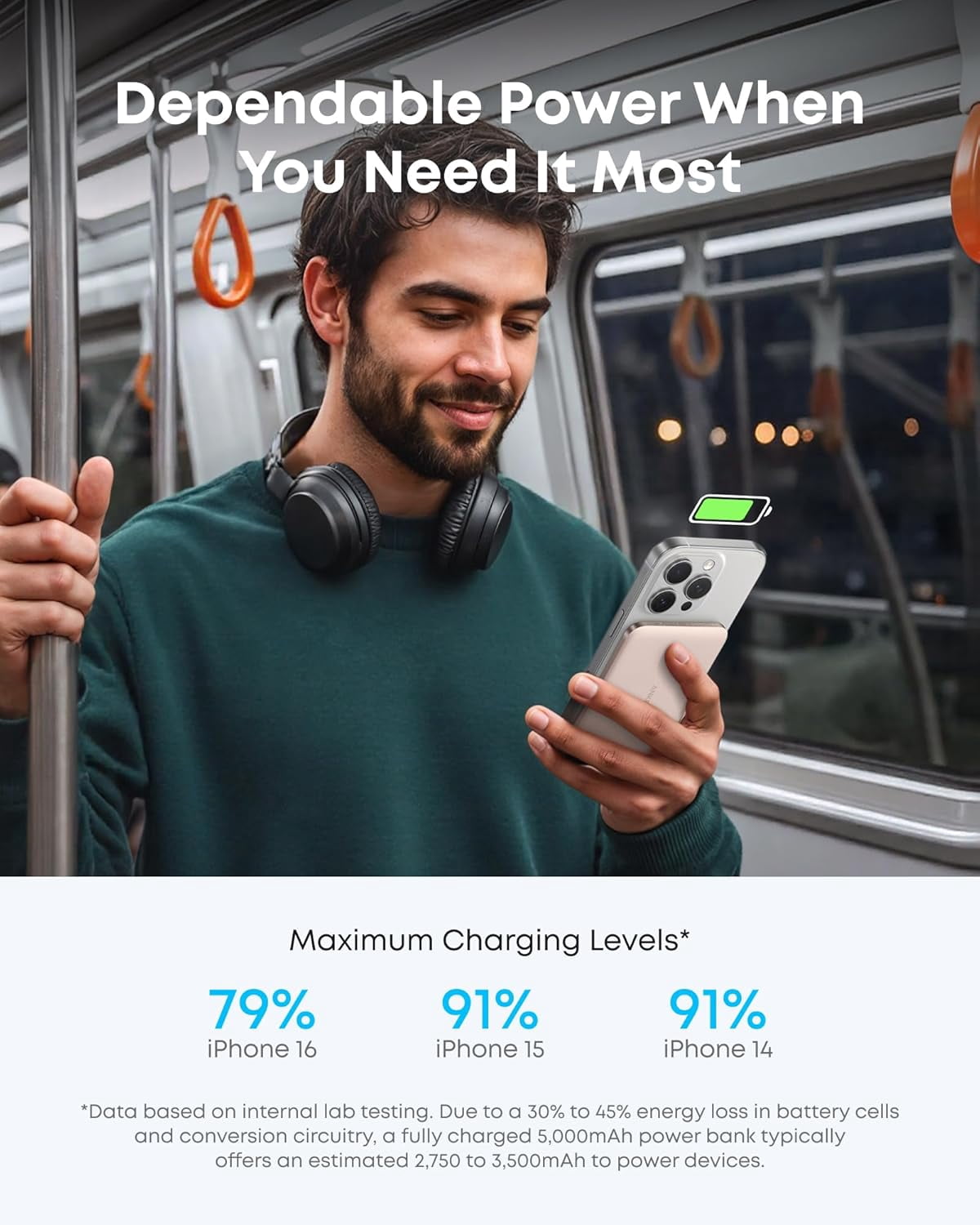 Anker Nano Power Bank, Ultra-Slim 5,000mAh Magnetic Wireless Charging Battery, Qi2 Certified 15W Max MagSafe-Compatible Portable Charger, Ergonomic Design, Compatible for iPhone Air/17/16 Series