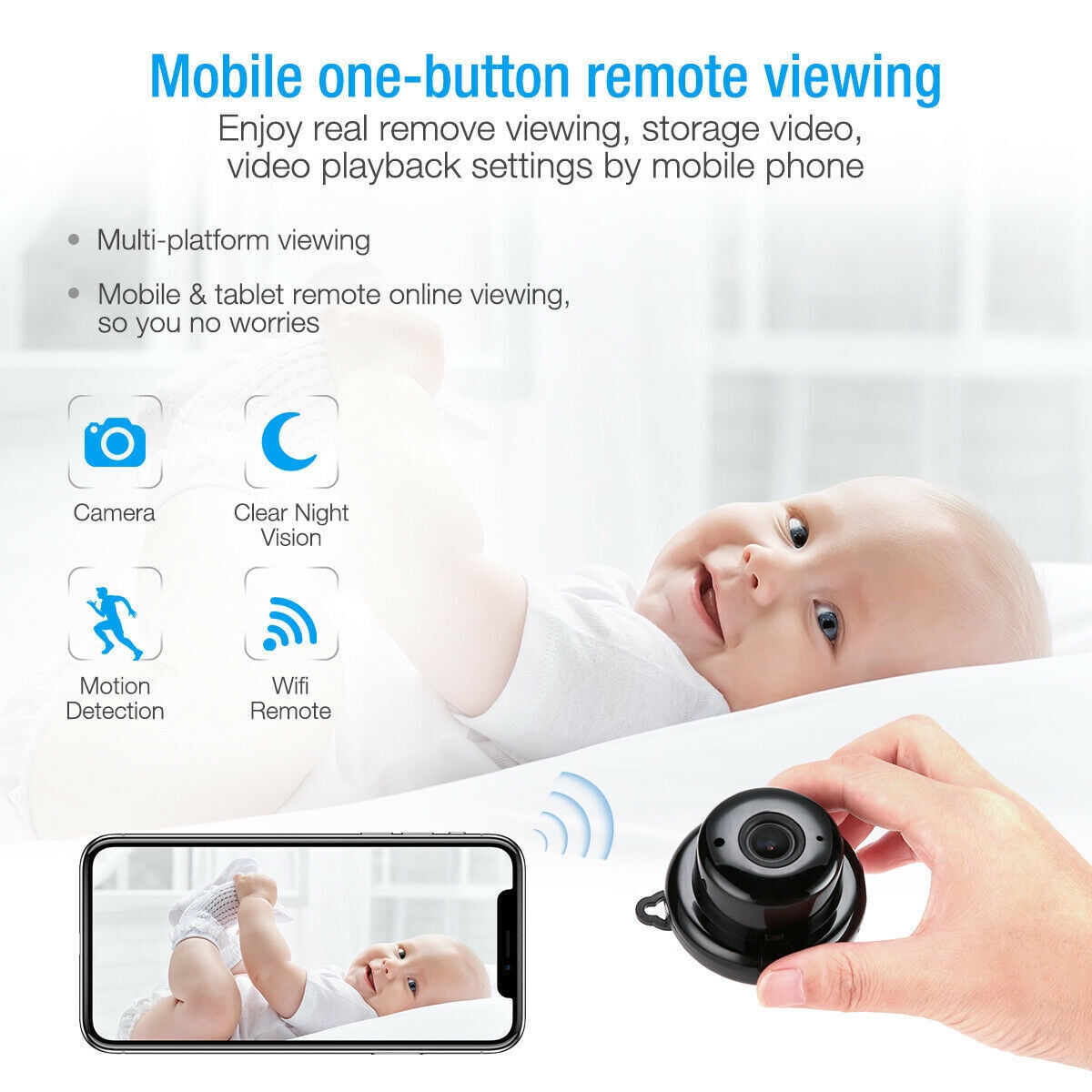 Mini Wireless Baby Monitor WIFI IP Camera HD 1080P Security Camera Night Vision