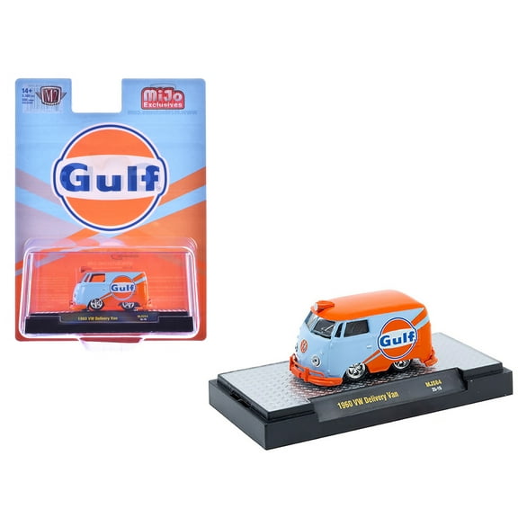 1960 Volkswagen Delivery Van "Gulf Oil" Light Blue and Orange Limited Edition 1/64 Diecast Model Cars by M2 Machines